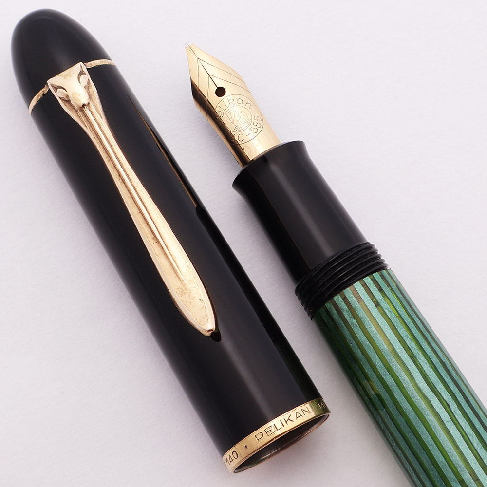 Pelikan 140 Fountain Pen MP Set (1960s) - Green Striped, 14k